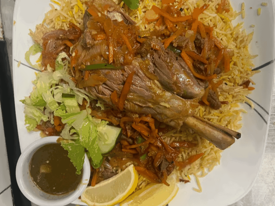Delicious Rice Mandi Lamb Platter at Dirre Restaurant in Calgary, AB
